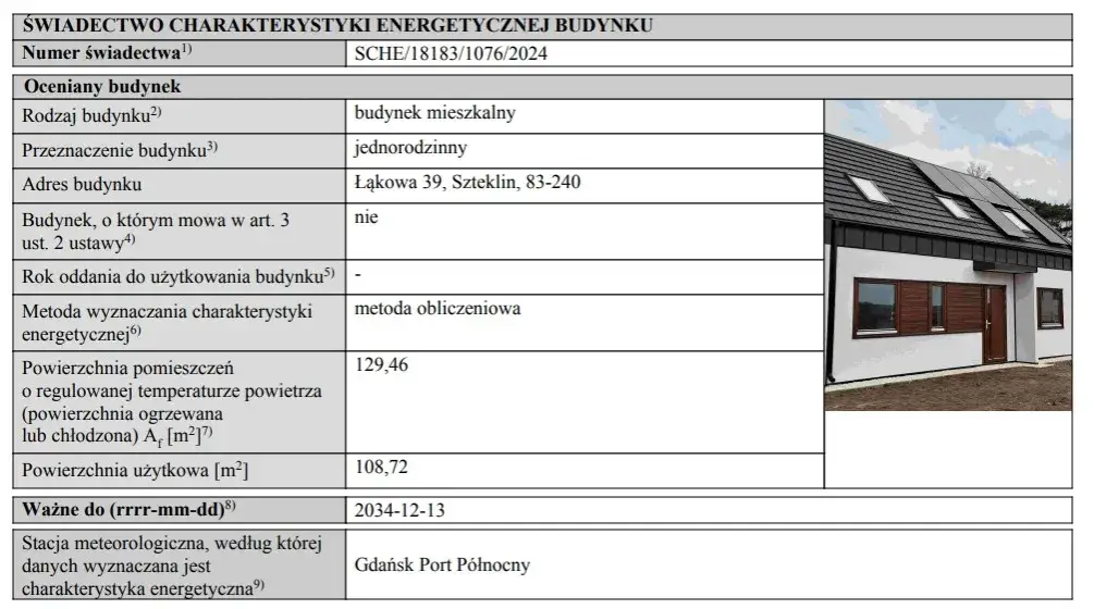 Przykładowe świadectwo charakterystyki energetycznej