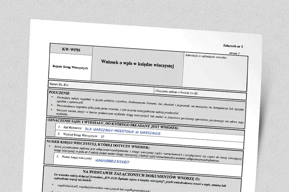 Formularz KW-WPIS wypełniony przykład