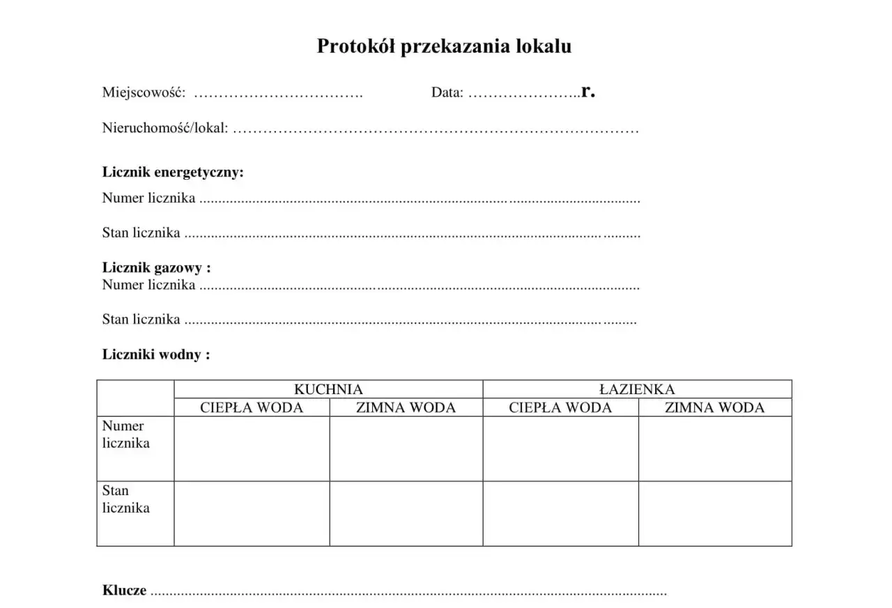 protok&oacute;ł zdawczo-odbiorczy mieszkania liczniki