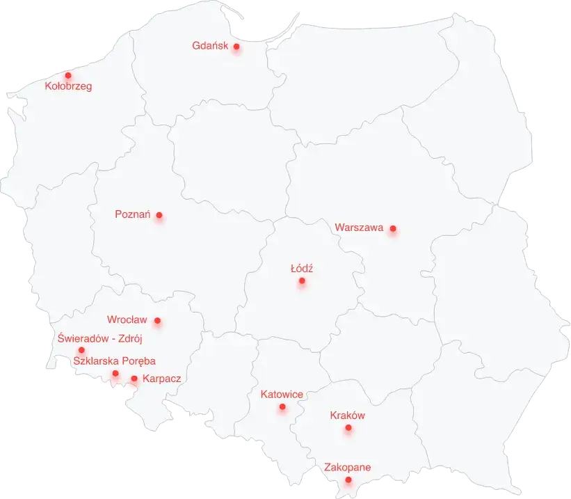 Mapa Polski potencjał wynajmu kr&oacute;tkoterminowego