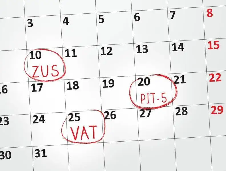 kalendarz z zaznaczonymi datami, terminy podatkowe