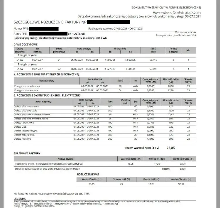 przykładowy rachunek za prąd w bloku